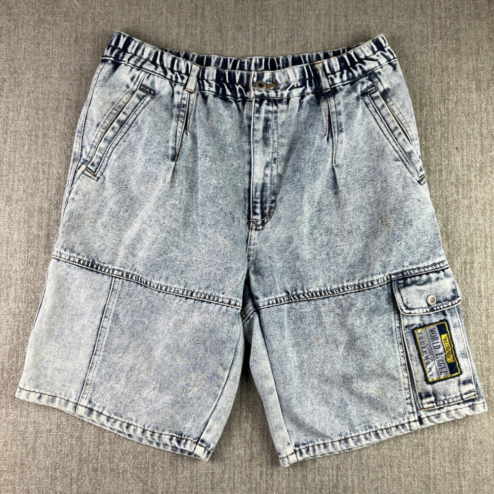 Todays News Denim Shorts Mens 33 Gray Acid Wash Vintage 90s Cargo Baggy Jorts